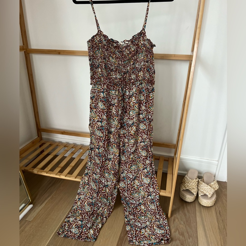 Fat Face smocked romper jumpsuit paisley print sweetheart neck cropped leg
